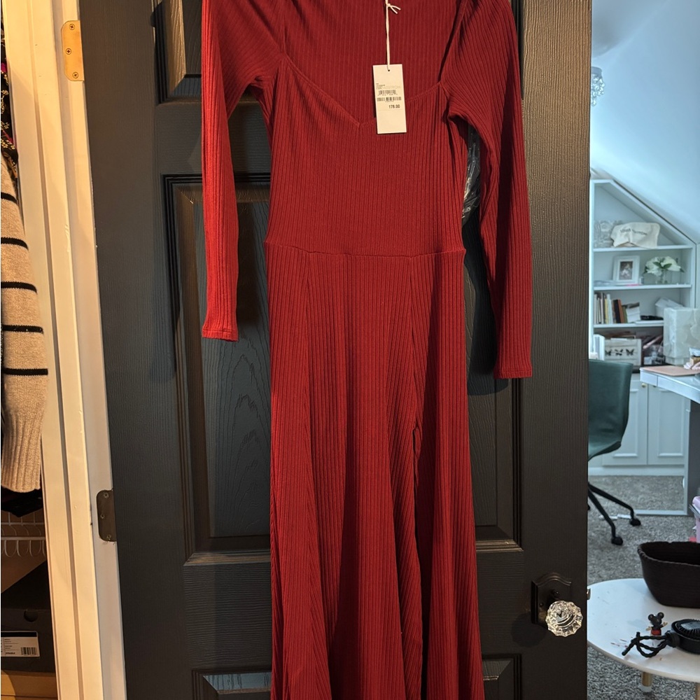 Reformation Red Long Sleeve Dress